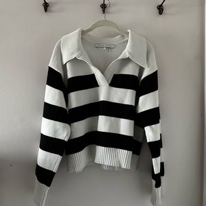 English Factory Collared Striped Polo, Size Large, Black and White Stripe
